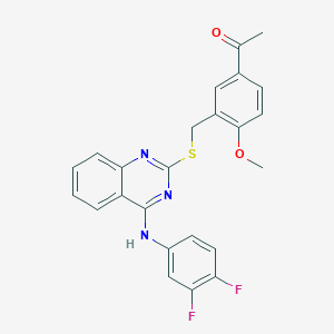 molecular formula C24H19F2N3O2S B2723297 1-[3-[[4-(3,4-Difluoroanilino)quinazolin-2-yl]sulfanylmethyl]-4-methoxyphenyl]ethanone CAS No. 688356-08-3
