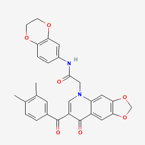 N-(2,3-dihydro-1,4-benzodioxin-6-yl)-2-[7-(3,4-dimethylbenzoyl)-8-oxo-[1,3]dioxolo[4,5-g]quinolin-5-yl]acetamide