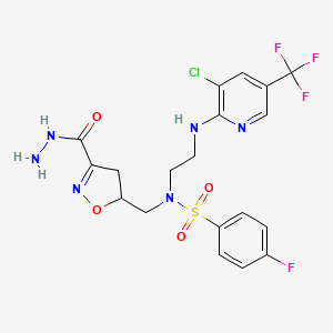molecular formula C19H19ClF4N6O4S B2723351 N-(2-((3-Chloro-5-(trifluoromethyl)-2-pyridinyl)amino)ethyl)-4-fluoro-N-((3-(hydrazinocarbonyl)-4,5-dihydro-5-isoxazolyl)methyl)benzenesulfonamide CAS No. 338961-92-5