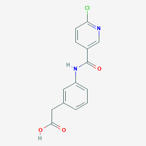 molecular formula C14H11ClN2O3 B2723378 2-[3-[(6-Chloropyridine-3-carbonyl)amino]phenyl]acetic acid CAS No. 1481052-08-7