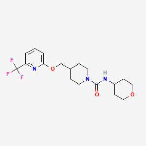 molecular formula C18H24F3N3O3 B2723389 N-(氧杂环戊-4-基)-4-({[6-(三氟甲基)吡啶-2-基]氧基}甲基)哌啶-1-甲酰胺 CAS No. 2201404-15-9