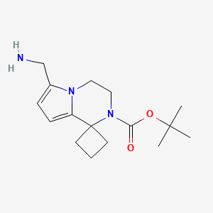 molecular formula C16H25N3O2 B2723440 tert-butyl6'-(aminomethyl)-3',4'-dihydro-2'H-spiro[cyclobutane-1,1'-pyrrolo[1,2-a]pyrazine]-2'-carboxylate CAS No. 2567498-39-7