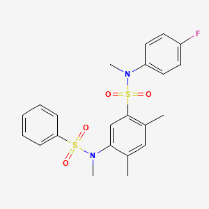 molecular formula C22H23FN2O4S2 B2723446 N-(4-fluorophenyl)-N,2,4-trimethyl-5-(N-methylbenzenesulfonamido)benzene-1-sulfonamide CAS No. 900137-17-9