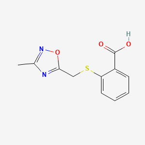 molecular formula C11H10N2O3S B2723451 2-{[(3-Methyl-1,2,4-oxadiazol-5-yl)methyl]sulfanyl}benzoic acid CAS No. 929973-48-8