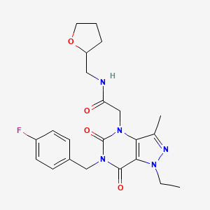 2-(1-ethyl-6-(4-fluorobenzyl)-3-methyl-5,7-dioxo-6,7-dihydro-1H-pyrazolo[4,3-d]pyrimidin-4(5H)-yl)-N-((tetrahydrofuran-2-yl)methyl)acetamide