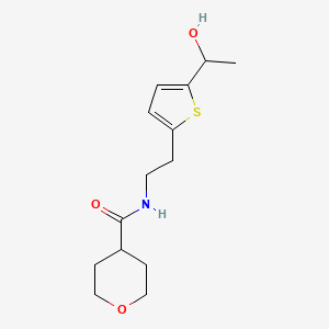 molecular formula C14H21NO3S B2723497 N-{2-[5-(1-hydroxyethyl)thiophen-2-yl]ethyl}oxane-4-carboxamide CAS No. 2097929-93-4