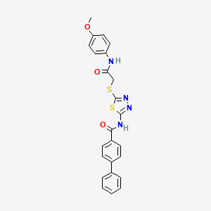molecular formula C24H20N4O3S2 B2723558 N-(5-((2-((4-methoxyphenyl)amino)-2-oxoethyl)thio)-1,3,4-thiadiazol-2-yl)-[1,1'-biphenyl]-4-carboxamide CAS No. 392294-01-8