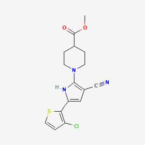 molecular formula C16H16ClN3O2S B2723660 methyl 1-[5-(3-chlorothiophen-2-yl)-3-cyano-1H-pyrrol-2-yl]piperidine-4-carboxylate CAS No. 477854-08-3
