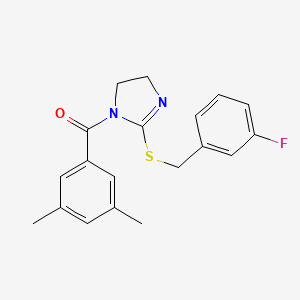 molecular formula C19H19FN2OS B2723662 (3,5-dimethylphenyl)(2-((3-fluorobenzyl)thio)-4,5-dihydro-1H-imidazol-1-yl)methanone CAS No. 851864-81-8