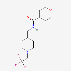 molecular formula C14H23F3N2O2 B2723688 N-{[1-(2,2,2-Trifluoroethyl)piperidin-4-YL]methyl}oxane-4-carboxamide CAS No. 1825480-02-1