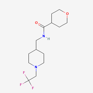 molecular formula C14H23F3N2O2 B2723688 N-[[1-(2,2,2-Trifluoroethyl)piperidin-4-yl]methyl]oxane-4-carboxamide CAS No. 1825480-02-1