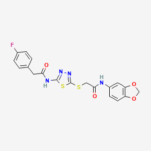 N-(benzo[d][1,3]dioxol-5-yl)-2-((5-(2-(4-fluorophenyl)acetamido)-1,3,4-thiadiazol-2-yl)thio)acetamide