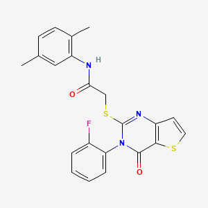 molecular formula C22H18FN3O2S2 B2723721 N-(2,5-二甲基苯基)-2-{[3-(2-氟苯基)-4-氧代-3,4-二氢噻吩[3,2-d]嘧啶-2-基]硫代基}乙酰胺 CAS No. 1260926-64-4