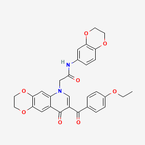 molecular formula C30H26N2O8 B2723728 N-(2,3-dihydro-1,4-benzodioxin-6-yl)-2-[8-(4-ethoxybenzoyl)-9-oxo-2,3-dihydro-[1,4]dioxino[2,3-g]quinolin-6-yl]acetamide CAS No. 866345-20-2
