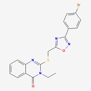 molecular formula C19H15BrN4O2S B2723743 2-(((3-(4-bromophenyl)-1,2,4-oxadiazol-5-yl)methyl)thio)-3-ethylquinazolin-4(3H)-one CAS No. 946252-39-7