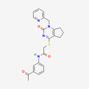 molecular formula C23H22N4O3S B2723745 N-(3-acetylphenyl)-2-((2-oxo-1-(pyridin-2-ylmethyl)-2,5,6,7-tetrahydro-1H-cyclopenta[d]pyrimidin-4-yl)thio)acetamide CAS No. 899730-95-1
