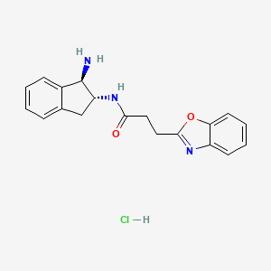 molecular formula C19H20ClN3O2 B2723784 N-[(1R,2R)-1-Amino-2,3-dihydro-1H-inden-2-yl]-3-(1,3-benzoxazol-2-yl)propanamide;hydrochloride CAS No. 2636022-16-5