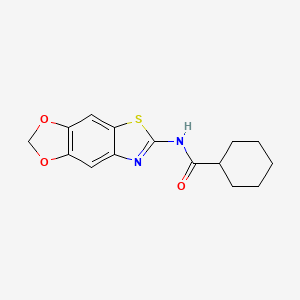 molecular formula C15H16N2O3S B2723807 N-{4,6-dioxa-10-thia-12-azatricyclo[7.3.0.0^{3,7}]dodeca-1(9),2,7,11-tetraen-11-yl}cyclohexanecarboxamide CAS No. 892857-66-8