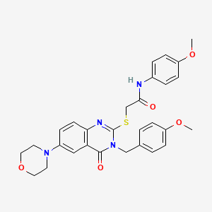 molecular formula C29H30N4O5S B2723828 N-(4-methoxyphenyl)-2-({3-[(4-methoxyphenyl)methyl]-6-(morpholin-4-yl)-4-oxo-3,4-dihydroquinazolin-2-yl}sulfanyl)acetamide CAS No. 689772-04-1