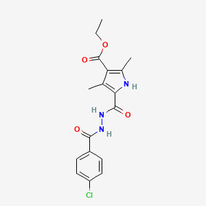 molecular formula C17H18ClN3O4 B2724014 ethyl 5-{[(4-chlorophenyl)formohydrazido]carbonyl}-2,4-dimethyl-1H-pyrrole-3-carboxylate CAS No. 850090-27-6