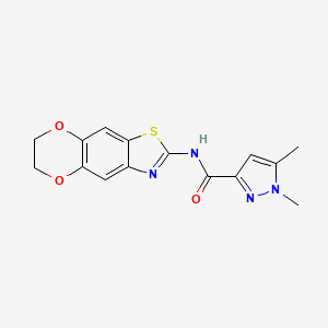 molecular formula C15H14N4O3S B2724035 N-(6,7-dihydro-[1,4]dioxino[2,3-f][1,3]benzothiazol-2-yl)-1,5-dimethylpyrazole-3-carboxamide CAS No. 1013795-20-4