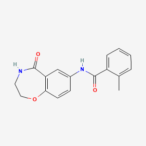 molecular formula C17H16N2O3 B2724060 2-methyl-N-(5-oxo-2,3,4,5-tetrahydrobenzo[f][1,4]oxazepin-7-yl)benzamide CAS No. 922002-56-0