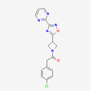 B2724092 2-(4-Chlorophenyl)-1-(3-(3-(pyrimidin-2-yl)-1,2,4-oxadiazol-5-yl)azetidin-1-yl)ethanone CAS No. 1331269-74-9