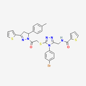 molecular formula C30H25BrN6O2S3 B2724286 N-((4-(4-bromophenyl)-5-((2-oxo-2-(3-(thiophen-2-yl)-5-(p-tolyl)-4,5-dihydro-1H-pyrazol-1-yl)ethyl)thio)-4H-1,2,4-triazol-3-yl)methyl)thiophene-2-carboxamide CAS No. 362507-76-4
