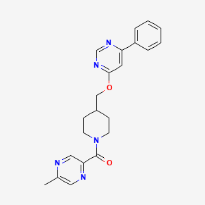 molecular formula C22H23N5O2 B2724328 4-{[1-(5-Methylpyrazine-2-carbonyl)piperidin-4-yl]methoxy}-6-phenylpyrimidine CAS No. 2380044-22-2
