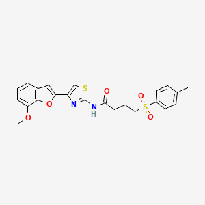 molecular formula C23H22N2O5S2 B2724355 N-(4-(7-methoxybenzofuran-2-yl)thiazol-2-yl)-4-tosylbutanamide CAS No. 921870-41-9