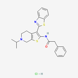 molecular formula C25H26ClN3OS2 B2724391 N-(3-(benzo[d]thiazol-2-yl)-6-isopropyl-4,5,6,7-tetrahydrothieno[2,3-c]pyridin-2-yl)-2-phenylacetamide hydrochloride CAS No. 1189696-23-8