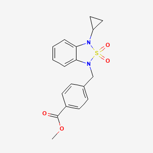 molecular formula C18H18N2O4S B2724434 Methyl 4-[(3-cyclopropyl-2,2-dioxo-1,3-dihydro-2lambda6,1,3-benzothiadiazol-1-yl)methyl]benzoate CAS No. 2097862-05-8