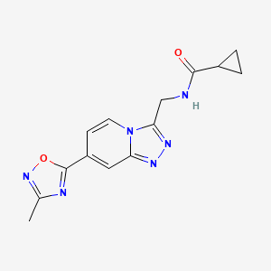 molecular formula C14H14N6O2 B2724454 N-((7-(3-methyl-1,2,4-oxadiazol-5-yl)-[1,2,4]triazolo[4,3-a]pyridin-3-yl)methyl)cyclopropanecarboxamide CAS No. 2034598-94-0