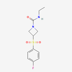 molecular formula C12H15FN2O3S B2724578 N-ethyl-3-((4-fluorophenyl)sulfonyl)azetidine-1-carboxamide CAS No. 1448132-00-0