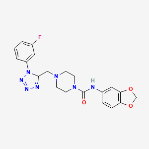molecular formula C20H20FN7O3 B2724584 N-(benzo[d][1,3]dioxol-5-yl)-4-((1-(3-fluorophenyl)-1H-tetrazol-5-yl)methyl)piperazine-1-carboxamide CAS No. 1021254-39-6