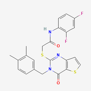 molecular formula C23H19F2N3O2S2 B2724617 N-(2,4-difluorophenyl)-2-({3-[(3,4-dimethylphenyl)methyl]-4-oxo-3H,4H-thieno[3,2-d]pyrimidin-2-yl}sulfanyl)acetamide CAS No. 1252897-13-4