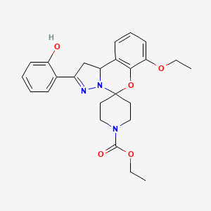 molecular formula C25H29N3O5 B2724637 ethyl 10'-ethoxy-4'-(2-hydroxyphenyl)-8'-oxa-5',6'-diazaspiro[piperidine-4,7'-tricyclo[7.4.0.0^{2,6}]tridecane]-1'(9'),4',10',12'-tetraene-1-carboxylate CAS No. 899972-52-2