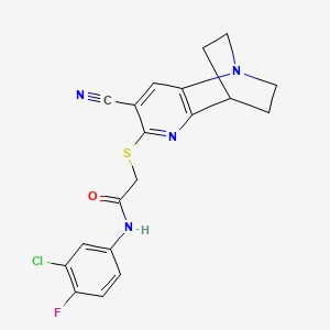 molecular formula C19H16ClFN4OS B2724679 N-(3-chloro-4-fluorophenyl)-2-[(7-cyano-3,4-dihydro-2H-1,4-ethano-1,5-naphthyridin-6-yl)sulfanyl]acetamide CAS No. 728885-96-9