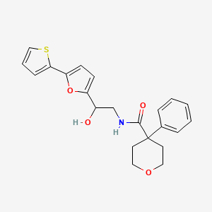 molecular formula C22H23NO4S B2724697 N-{2-hydroxy-2-[5-(thiophen-2-yl)furan-2-yl]ethyl}-4-phenyloxane-4-carboxamide CAS No. 2319723-12-9