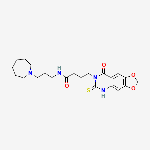 molecular formula C22H30N4O4S B2724712 N-[3-(azepan-1-yl)propyl]-4-{8-oxo-6-sulfanylidene-2H,5H,6H,7H,8H-[1,3]dioxolo[4,5-g]quinazolin-7-yl}butanamide CAS No. 688054-37-7