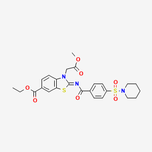 molecular formula C25H27N3O7S2 B2724739 ethyl (2Z)-3-(2-methoxy-2-oxoethyl)-2-{[4-(piperidine-1-sulfonyl)benzoyl]imino}-2,3-dihydro-1,3-benzothiazole-6-carboxylate CAS No. 897733-96-9