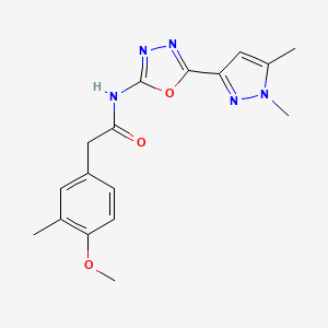 molecular formula C17H19N5O3 B2724755 N-(5-(1,5-dimethyl-1H-pyrazol-3-yl)-1,3,4-oxadiazol-2-yl)-2-(4-methoxy-3-methylphenyl)acetamide CAS No. 1172239-50-7
