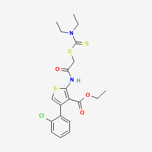 molecular formula C20H23ClN2O3S3 B2724792 Ethyl 4-(2-chlorophenyl)-2-(2-((diethylcarbamothioyl)thio)acetamido)thiophene-3-carboxylate CAS No. 356569-78-3