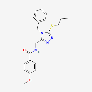 molecular formula C21H24N4O2S B2724795 N-((4-benzyl-5-(propylthio)-4H-1,2,4-triazol-3-yl)methyl)-4-methoxybenzamide CAS No. 476435-24-2
