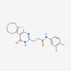 B2724818 N-(3-fluoro-4-methylphenyl)-3-(4-oxo-3,5,6,7,8,9-hexahydro-4H-cyclohepta[4,5]thieno[2,3-d]pyrimidin-2-yl)propanamide CAS No. 1030112-43-6
