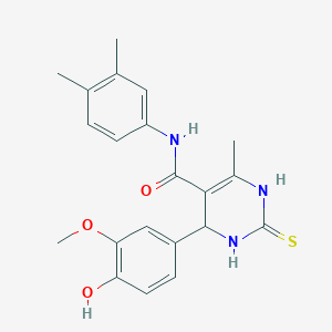 molecular formula C21H23N3O3S B2724879 N-(3,4-dimethylphenyl)-4-(4-hydroxy-3-methoxyphenyl)-6-methyl-2-sulfanylidene-1,2,3,4-tetrahydropyrimidine-5-carboxamide CAS No. 941944-47-4