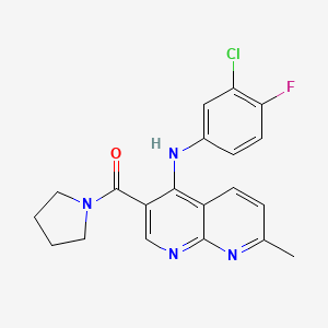 molecular formula C20H18ClFN4O B2724942 N-(3-chloro-4-fluorophenyl)-7-methyl-3-(pyrrolidine-1-carbonyl)-1,8-naphthyridin-4-amine CAS No. 1251551-14-0
