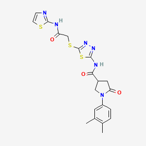 molecular formula C20H20N6O3S3 B2725124 1-(3,4-dimethylphenyl)-5-oxo-N-(5-((2-oxo-2-(thiazol-2-ylamino)ethyl)thio)-1,3,4-thiadiazol-2-yl)pyrrolidine-3-carboxamide CAS No. 872595-51-2