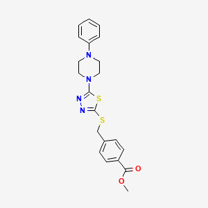 molecular formula C21H22N4O2S2 B2725243 Methyl 4-(((5-(4-phenylpiperazin-1-yl)-1,3,4-thiadiazol-2-yl)thio)methyl)benzoate CAS No. 1105226-31-0
