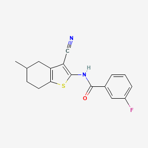 molecular formula C17H15FN2OS B2725280 N-(3-cyano-5-methyl-4,5,6,7-tetrahydro-1-benzothiophen-2-yl)-3-fluorobenzamide CAS No. 476283-36-0